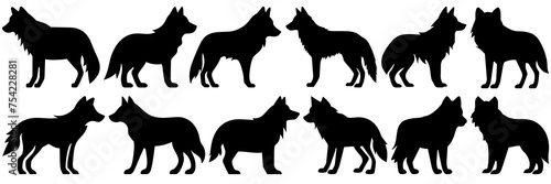 Wolf silhouettes set  large pack of vector silhouette design  isolated white background