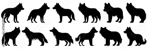 Wolf silhouettes set  large pack of vector silhouette design  isolated white background