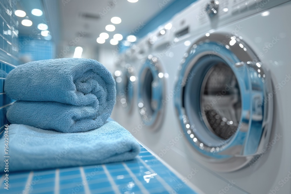 Interiors home. loading washing machine at laundry Interiors home. loading washing machine at laundry