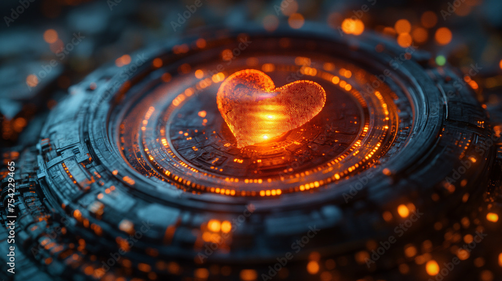 The love heart in a digital neon circle. digital technology and love concept. digital love and communication concept. The love heart in a digital neon circle. digital technology and love concept. digital love and communication concept.