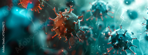 illustration of red blood cells of the virus on a blue-brown background photo