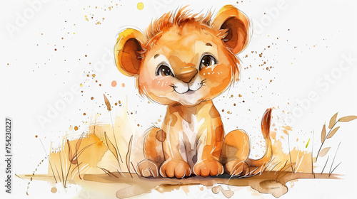 a cute baby lion portrait or poster for baby nursery room