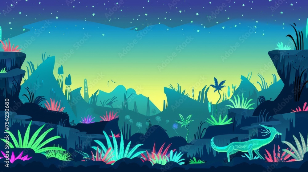 A serene desert scene transitioning from night to dawn, with a whimsical touch of starlit sky, evoking the stillness of early morning.