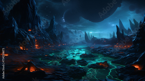 Bioluminescent alien landscapes nature .