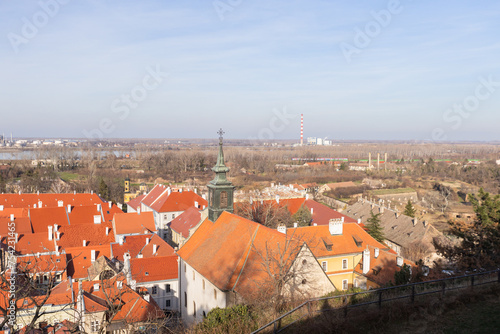 Panoramic view of roofs, below Petrovaradin fortress by Danube river, Novi Sad, Serbia.	