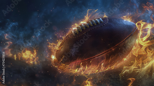 American Football Engulfed in Flames Highlighting the Heat of the Game photo