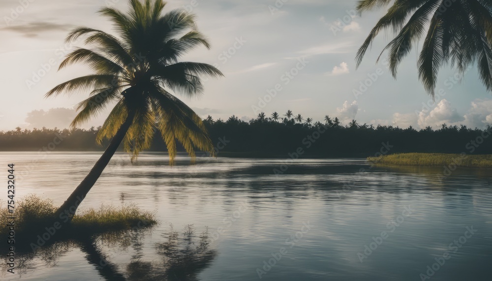 Fototapeta premium Photo leaning palm at maasin river, siargao