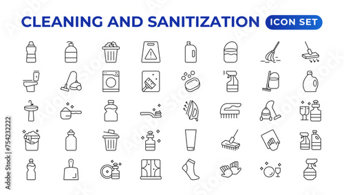 Cleaning line icons. Laundry, Window sponge, and Vacuum cleaner icons. Washing machine, Housekeeping service, and Maid cleaner equipment. Window cleaning, Wipe off, laundry washing machine.
