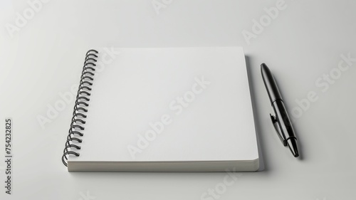 Simplicity in organization with a clean notepad and pen on a minimalist white desk