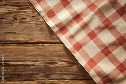 Country charm Red checkered tablecloth gracing a rustic wooden table