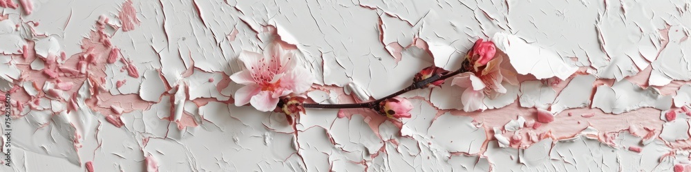 Fototapeta premium cracked old surface with flowers background.