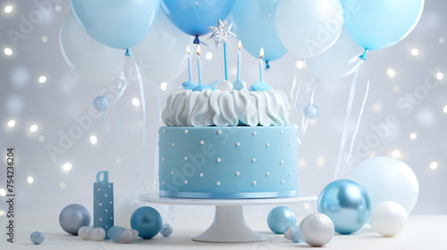 Birthday cake with blue and white colors