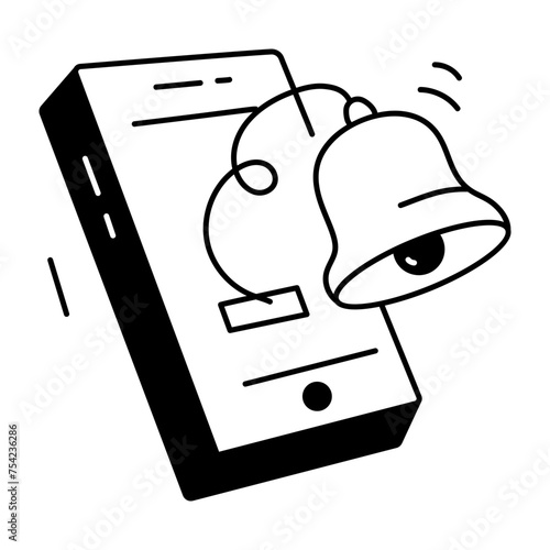 Handy linear icon depicting mobile notification 