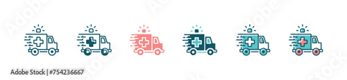 emergency ambulance car icon set hospital medicals vehicle transportation vector illustration