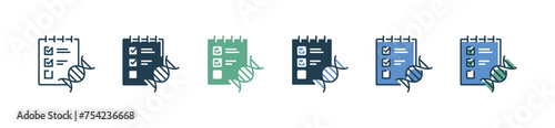 dna genetic with checklist gene molecular research icon set chromosome genome checkmark clipboard vector illustration for web and app