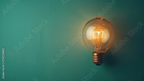 Innovative Light Bulb on Turquoise Background, Energy and Creativity Concept