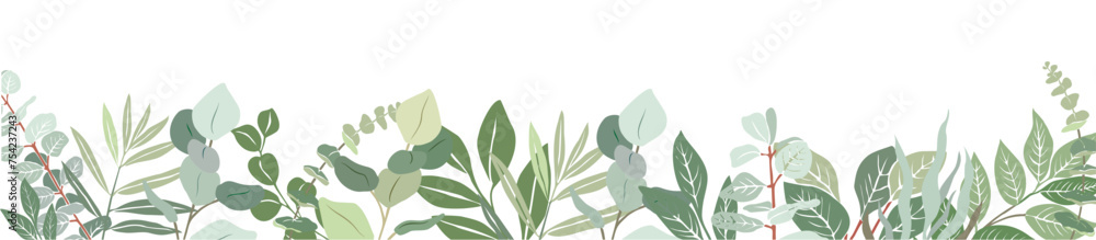 Border made from Eucalyptus branches, leaves. Elegant colorful vector drawing. Hand drawn botanical illustration for greeting, invitation cards, logo, packaging frame, background.