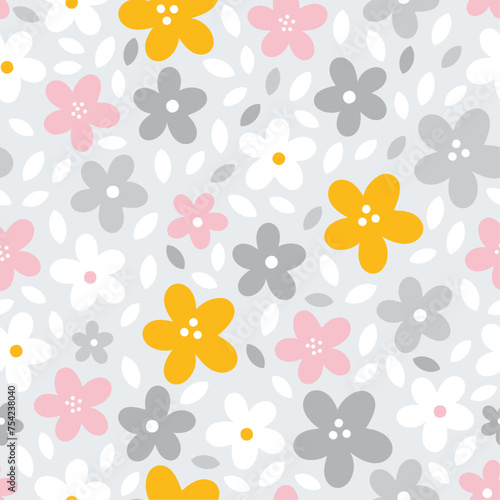 Seamless children's doodle pattern with flowers. Digital paper