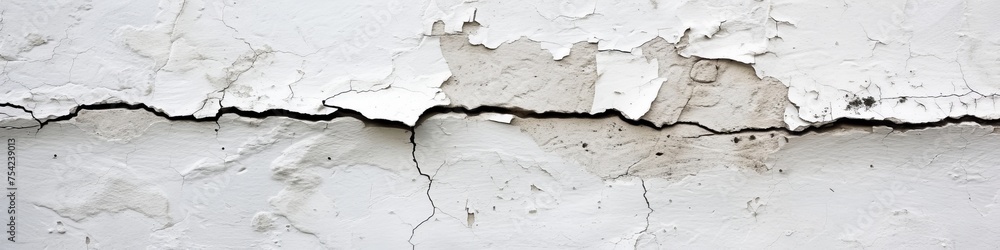Obraz premium cracked plaster on white wall background.