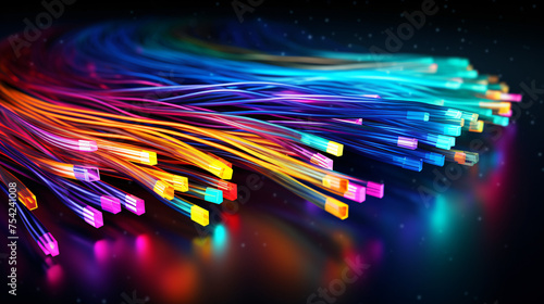 Bundle of fiber optic cables. Optical fiber cable