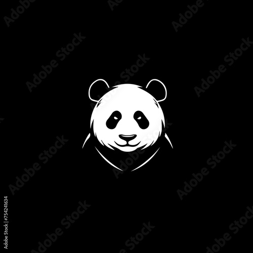 minimalist logo of a panda simple black and white vector, on a black background