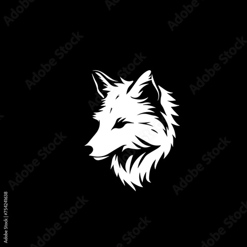 minimalist logo of a wolf dog trex simple black and white vector, on a black background
