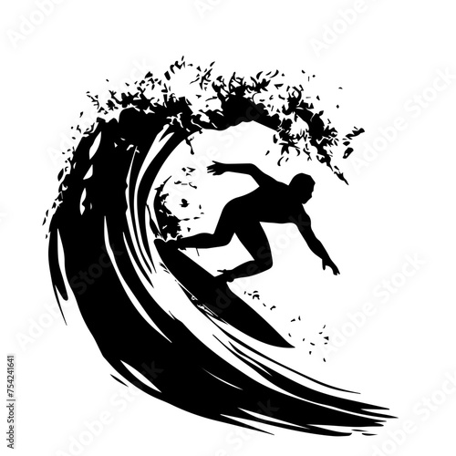 Black silhouette vector of surf isolated on white background