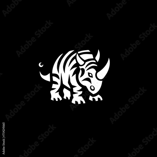 minimalist logo of a dinosaur simple black and white vector, on a black background © sch_ai