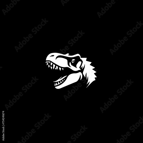 minimalist logo of a dinosaur trex simple black and white vector, on a black background