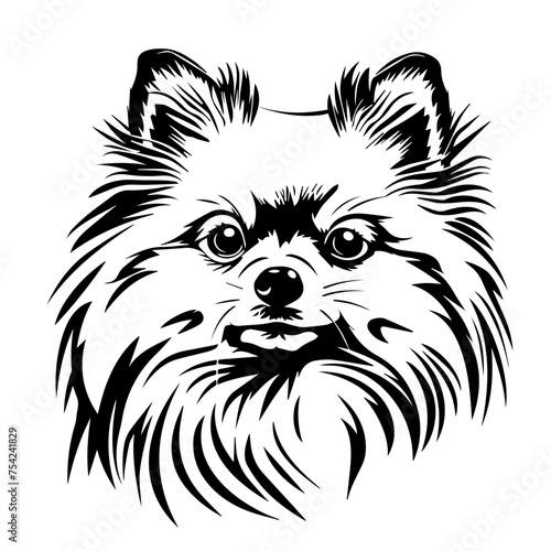 minimalistic vector logo silhouette of a spitz dog, white background