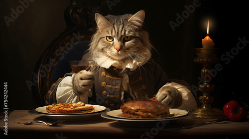 Cat with refined taste enjoys wet food at the dinner