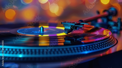 Vintage vinyl record player with colorful lights setting the mood for a music-filled evening