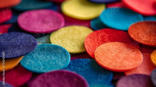 Close-up of colorful felt circles in multiple hues