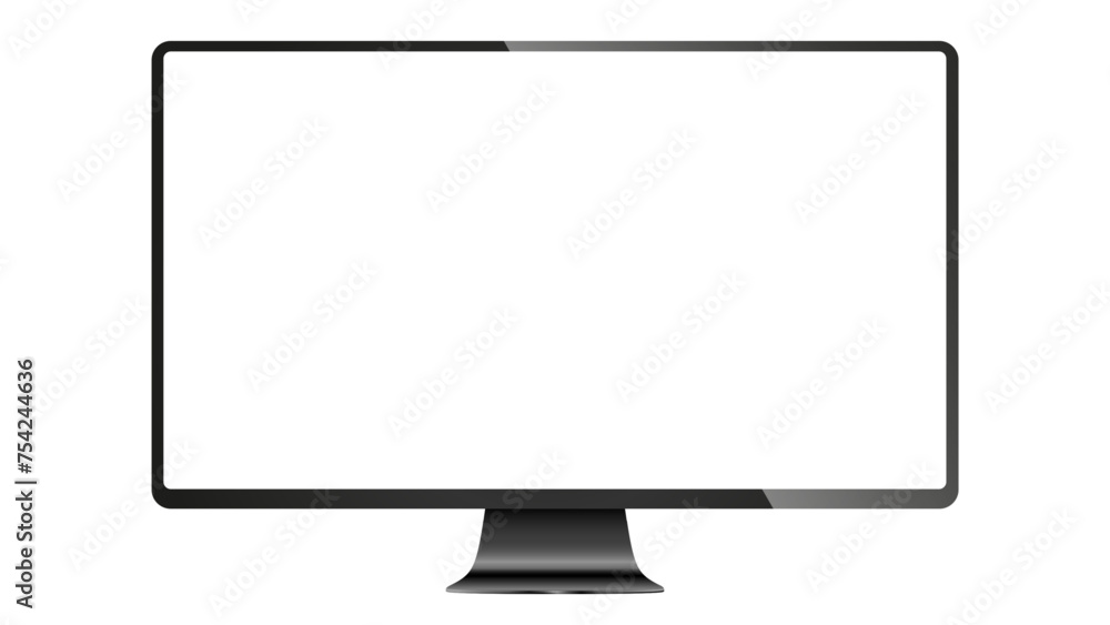 Trendy realistic thin frame monitor mock up with blank white screen isolated. PNG. Vector illustration Trendy realistic thin frame monitor mock up with blank white screen isolated. PNG. Vector illustration