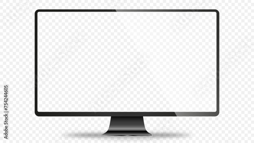 Trendy realistic thin frame monitor mock up with blank white screen isolated. PNG. Vector illustration	