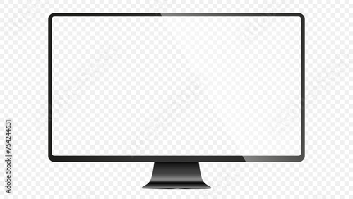 Trendy realistic thin frame monitor mock up with blank white screen isolated. PNG. Vector illustration	