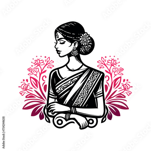 Fashion saree logo design with women figure template or clothing logo design illustration, Generative Ai.