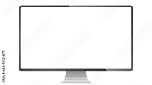 Trendy realistic thin frame monitor mock up with blank white screen isolated. PNG. Vector illustration	