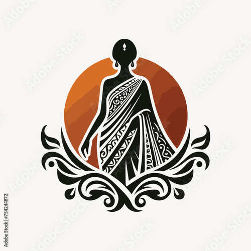 Fashion saree logo design with women figure template or clothing logo design illustration, Generative Ai.