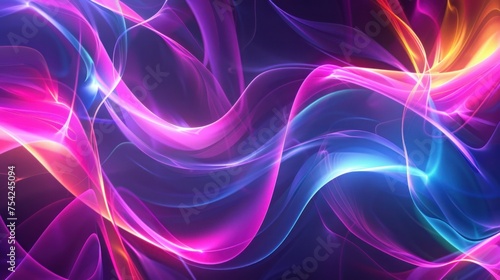 An abstract background featuring a fluid, iridescent holographic neon wave that curves gracefully in motion