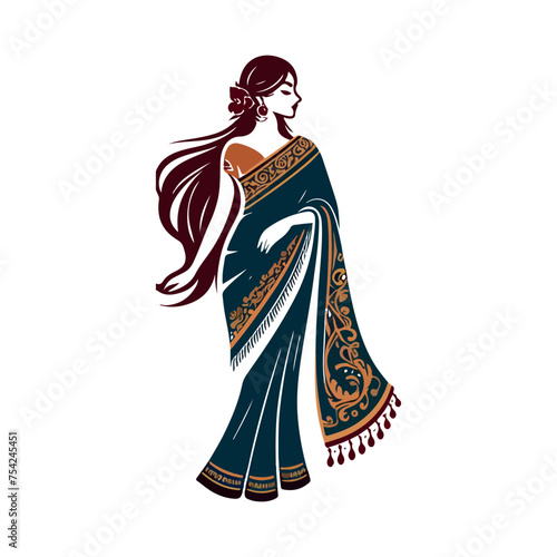 Fashion saree logo design with women figure template or clothing logo design illustration, Generative Ai.