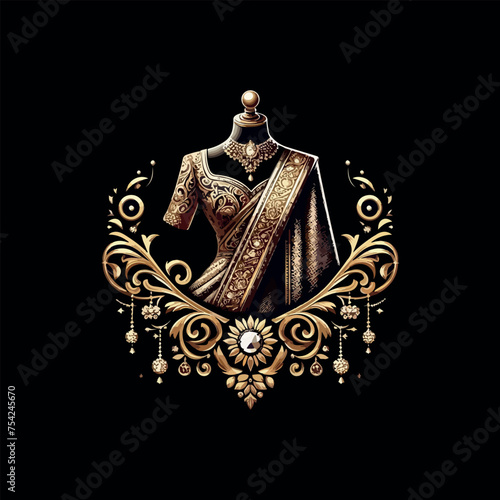 Fashion saree logo design with women figure template or clothing logo design illustration, Generative Ai.
