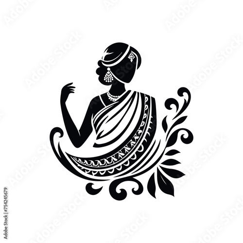 Fashion saree logo design with women figure template or clothing logo design illustration, Generative Ai.