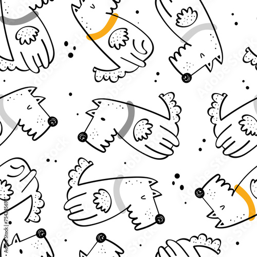 Seamless children's doodle pattern with dogs.Digital paper