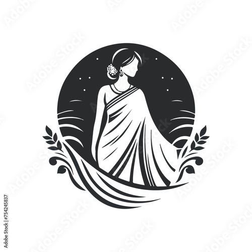Fashion saree logo design with women figure template or clothing logo design illustration, Generative Ai.
