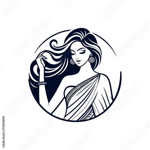Fashion saree logo design with women figure template or clothing logo design illustration, Generative Ai.
