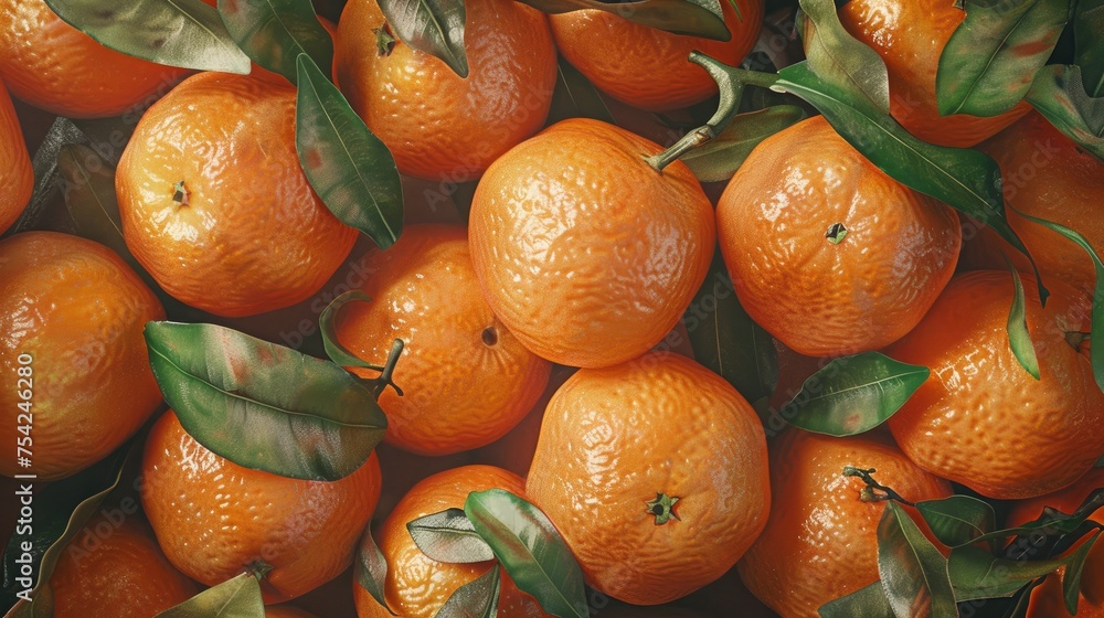 A cluster of vibrant mandarin oranges, their peel radiating a rich, glossy hue, nestled together, embodying freshness and sweetness A cluster of vibrant mandarin oranges, their peel radiating a rich, glossy hue, nestled together, embodying freshness and sweetness