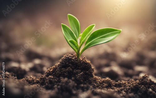 Close up of a young plant sprouting from the ground. Concept of new life