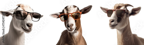 goat face with sunglasses shot isolated on transparent background cutout © Generative ART