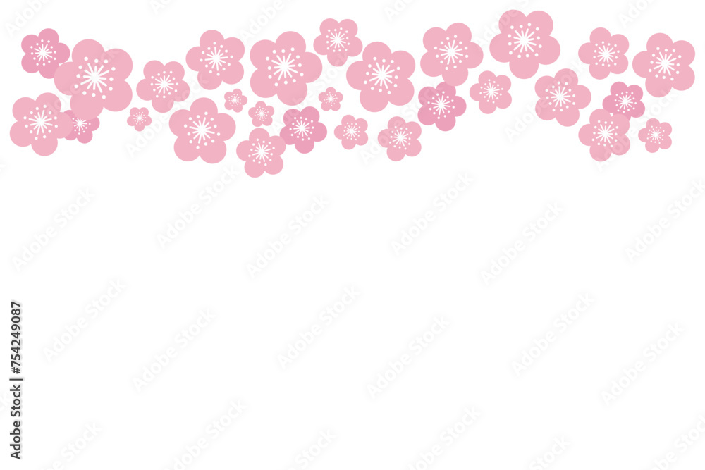 Cherry, apple blossoms, spring flowers horizontal border with copy space on transparent. Flat style design, isolated vector. Easter holiday clip art, seasonal card, banner, poster, element, background